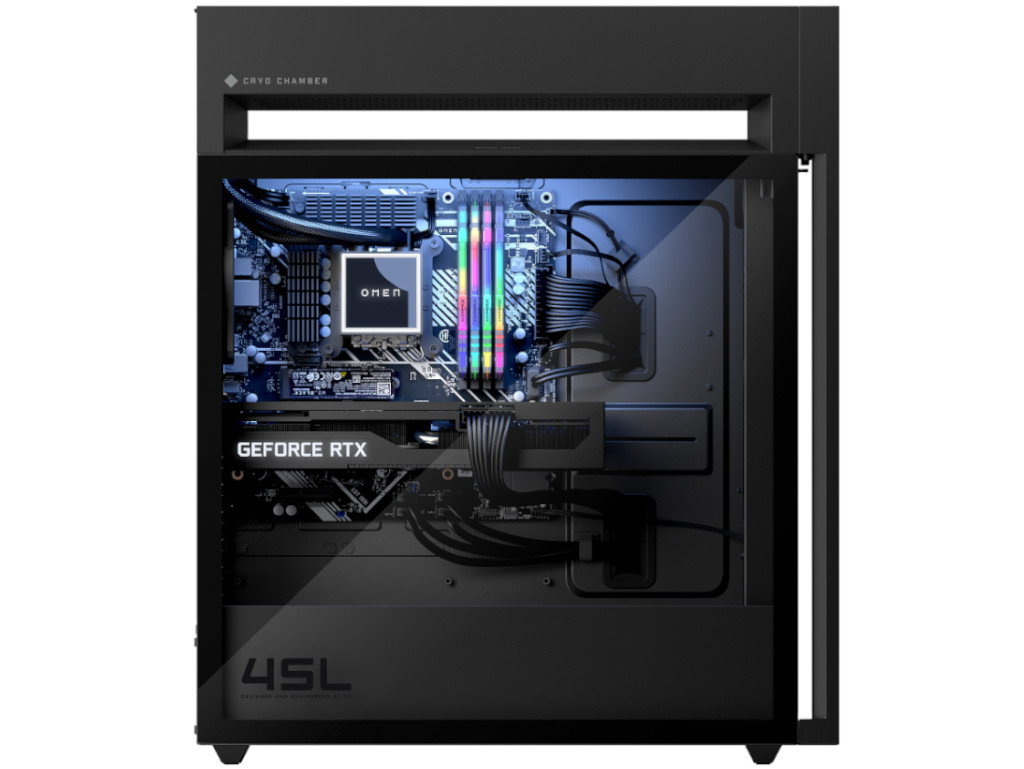 HP OMEN 45L Gaming Desktop GT22-3000t, Intel Ultra 9-285K, 32GB Fury DDR5, 1TB NVMe SSD NVIDIA GeForce RTX 5070Ti 16GB, Front Bezel Black Glass with RGB liquid cooler, Win 11, KB & Mouse, Black | A4ND8AV-2